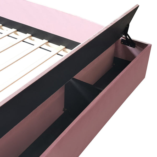 English Elm Queen Velvet Daybed with Built-in Stairs Gas Lift Storage and Padded Safety Rails Pink+White SF000203AAH
