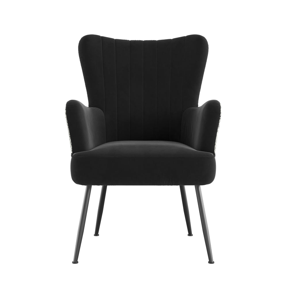 English Elm Wallace & Bay - Black Accent Chair with Petroglyph Print Fabric, Transitional Style, Easy-Care Upholstery, 27.4"W x 38.2"H B361P384459