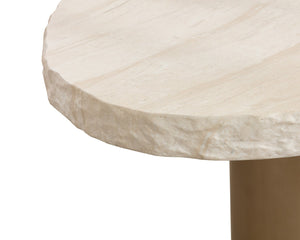 Sunpan IDRIS Dining Table - Modern Concrete Outdoor Centerpiece with Faux Travertine Top & Brass Base 112216