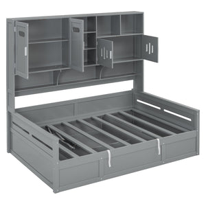 English Elm Full Size Wooden Daybed With Hydraulic Lift, Integrated Storage Cabinet & Shelves In Gray Finish N820S00047E