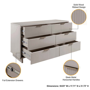 English Elm Granville 55" Modern Dresser In Light Gray With 6 Drawers, Gold Hardware & Textured Design Elegance B365S00091