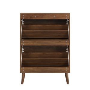 English Elm Medieval Modern Independent Shoe Cabinet 23.62" Walnut | Farmhouse MDF Shoe Storage, 2 Flip Drawers, Sturdy Anti-Tip Safety W1706P372249