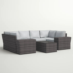 English Elm 4-Person Outdoor Wicker Sofa Set With Cushions – Modular, Fully Assembled, Weather-Resistant Comfort B120S00196