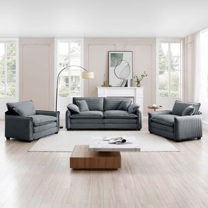 English Elm Luxurious Corduroy Sofa Set With Plush Cushions - Versatile Seating For Living Rooms & Clubs W714S00745