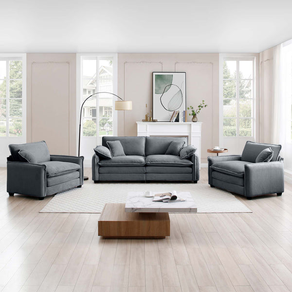 English Elm Luxurious Corduroy Sofa Set With Plush Cushions - Versatile Seating For Living Rooms & Clubs W714S00745