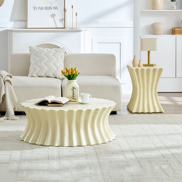 English Elm 35.04 Inch Oval Fiberglass Coffee Table Vintage Distressed Finish for Living Room W876P408744