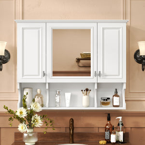 English Elm 35'' Modern Wall-Mounted Medicine Cabinet with Mirror, Hidden Storage and Open Shelves for Bath White N710P209443K