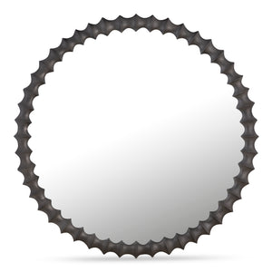 English Elm Whitby Round Wall Mirror Cast Aluminum Aged Brass Patina Artisan Entryway Accent Black B2769P498420