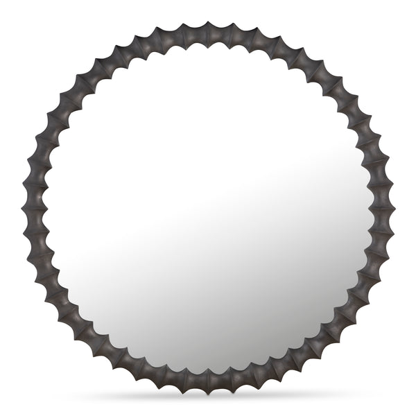 English Elm Whitby Round Wall Mirror Cast Aluminum Aged Brass Patina Artisan Entryway Accent Black B2769P498420