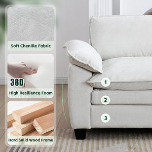 English Elm Living Room Chenille Sectional Sofa with Detachable Ottoman and Pocket Coil Cushions Beige W1097S00235