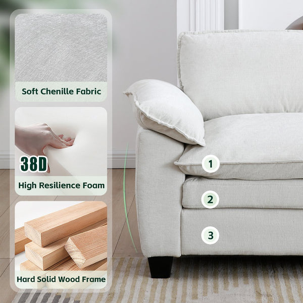 English Elm Living Room Chenille Sectional Sofa with Detachable Ottoman and Pocket Coil Cushions Beige W1097S00235