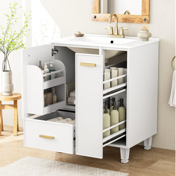 English Elm Christopher Knight Home® - 24" Bathroom Vanity with Ceramic Sink, Solid Wood Frame, Soft-Close Drawers & Ample Storage Appeal White N759P269734K