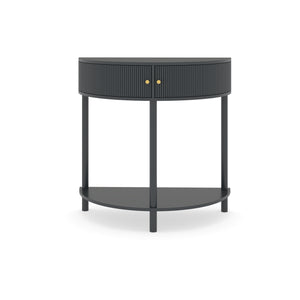 English Elm Artisan-crafted Demi-lune Console Sculptural Wave Drawers Vanilla Lacquer Hallway Accent Dark Gray W2557P329371