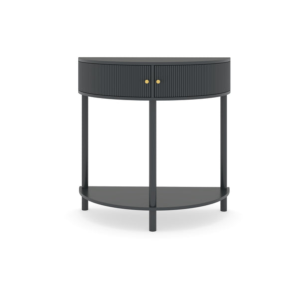 English Elm Artisan-crafted Demi-lune Console Sculptural Wave Drawers Vanilla Lacquer Hallway Accent Dark Gray W2557P329371