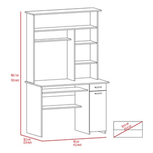 English Elm Compu 180 Hutch Desk With Shelves, Drawer & Keyboard Tray - Stylish Black Design For Small Spaces B200S00006