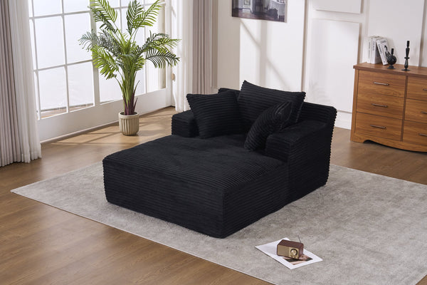 English Elm Oversized Corduroy Chaise Longue Sofa Bed — Modern Deep Seat Sleeper with Armrests & Pillows, Black W1752P282660