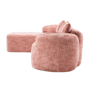 English Elm Pink chenille L-shaped sofa with high-elastic sponge, curved armrests, 4 throw pillows, 900lb capacity W3612S00018