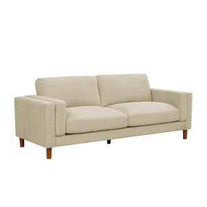 English Elm Corduroy Ribbed Upholstered Sofa with Square Arms Wooden Legs for Living Room Beige B2748P412598