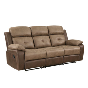 English Elm Plush Microfiber Reclining Sofa with Tufted Arms and Solid Wood Frame for Living Rooms B011P228557