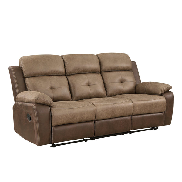 English Elm Plush Microfiber Reclining Sofa with Tufted Arms and Solid Wood Frame for Living Rooms B011P228557