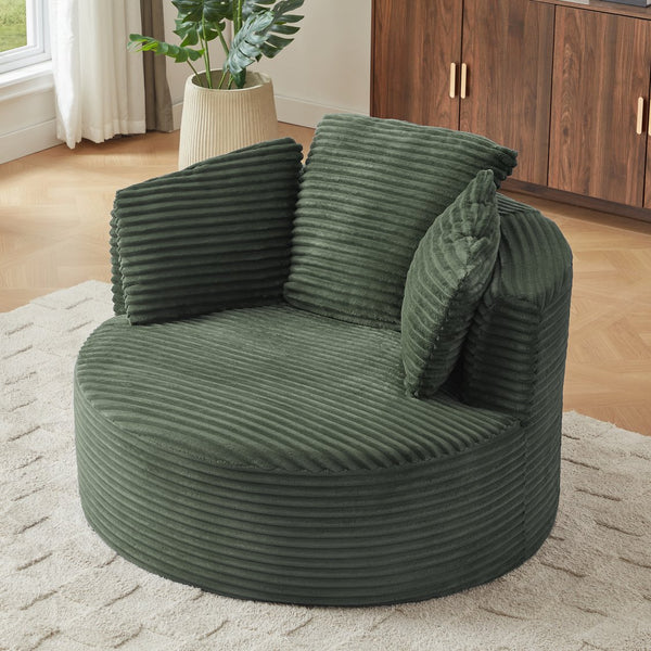 English Elm Compressible Corduroy Round Accent Chair Pocket Spring Cushioned Backrest for Apartments Green W2339P461269