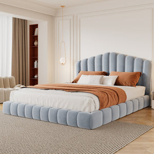 English Elm Velvet Queen Platform Bed Shell Headboard Quilted Frame Low Profile Bedroom BS701P360713C