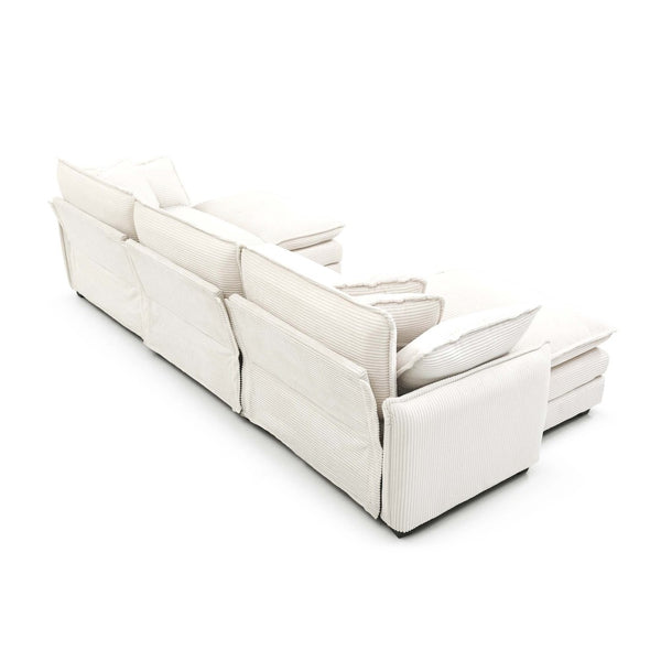 English Elm Oversize L-Shaped Sectional Sofa With Ottoman - Plush White Corduroy, Stylish Comfort For Any Room W714S00690-GIGA