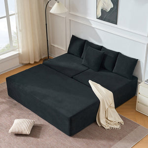 English Elm 106" Modular Sectional Sofa with Deep Seat Velvet Upholstery, Boneless L Shaped Chaise, 5 Pillows, No Assembly Required Black W3163S00043
