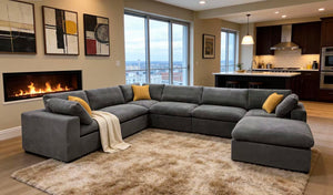 English Elm Coffee Bean Textured Modular Sectional Sofa Low Profile Contemporary Living Room Light Gray B2748S00070