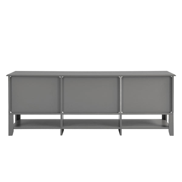 English Elm TV Stand with Modern Sleek Panel Design, Soft-Closing Drawers, Magnetic Doors & Sturdy Storage System Grey WF309280AAK