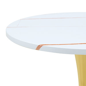 English Elm Round Faux Marble Tulip Dining Table Mid Century Pedestal Base for Compact Kitchens Gold+White W2920P395717