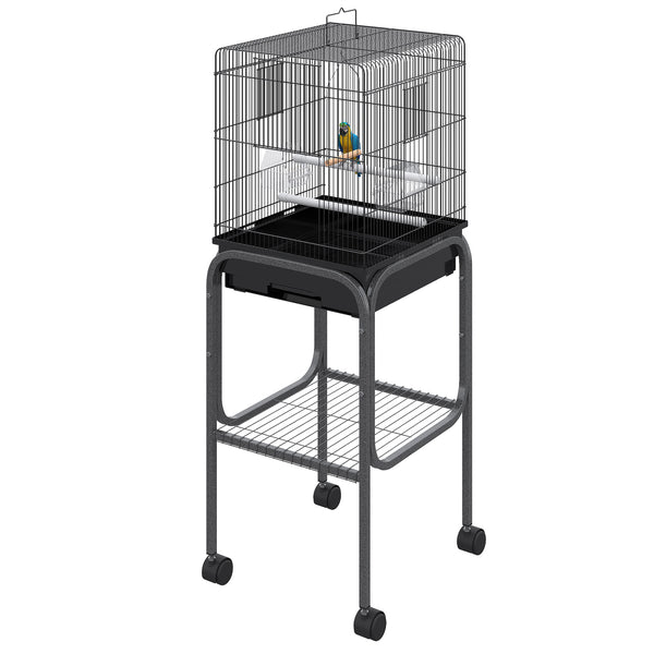 English Elm Pawhut Powder Coated Steel Bird Cage with Rolling Stand and Built in Storage Basket W2225P229300