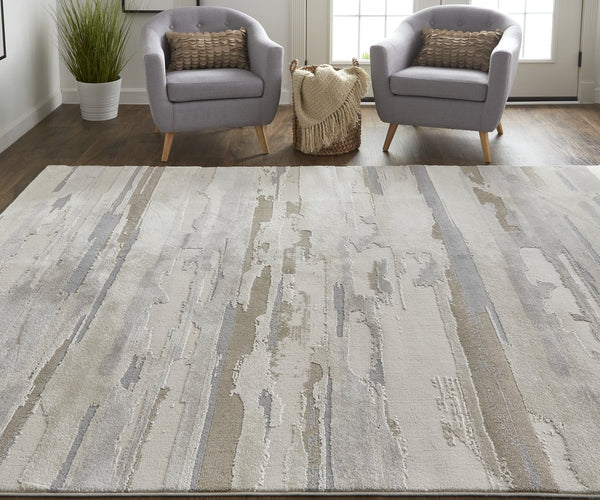 Feizy Rugs Vancouver Abstract Distressed Area Rug - Durable Polypropylene Blend For Contemporary Living Spaces Ivory,Tan,Brown Polypropylene,Polyester Vnr39fefivy000f00