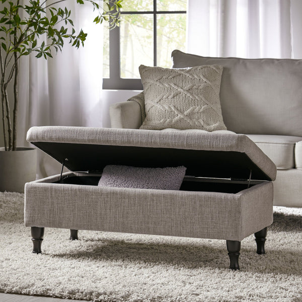 English Elm Christopher Knight Home® - Storage Ottoman Bench with Tufted Plush Top, Hidden Compartment, Dark Wood Legs, 41.5" x20" x12" Grey 54744.00MGY
