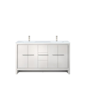English Elm White Double Bath Vanity With Cultured Marble Top, Brushed Nickel Faucet – Elegant Storage Solution! B2731P259480-GIGA
