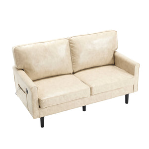 English Elm Loveseat Mid Century Modern Two-Seater Sofa with USB Type-C Charging, Removable Zipper Covers, Durable Wood Legs Camel W395P238822