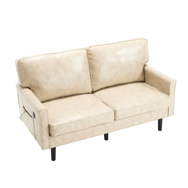 English Elm Loveseat Mid Century Modern Two-Seater Sofa with USB Type-C Charging, Removable Zipper Covers, Durable Wood Legs Camel W395P238822