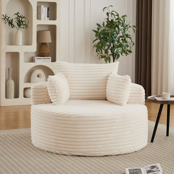 English Elm 50"l Corduroy Oversized Sleeper Chair with Neck Pillow Support for Lounge or Bedroom Beige W834P405862