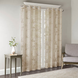 English Elm Palm Leilani Palm Leaf Sheer Curtain 50x84 OEKO-TEX Burnout Design Antique Silver Grommet Top Multicolor 3.15 L x 9.84 W x 4.69 H B03598317