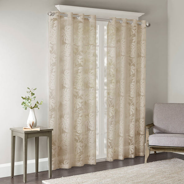 English Elm Palm Leilani Palm Leaf Sheer Curtain 50x84 OEKO-TEX Burnout Design Antique Silver Grommet Top Multicolor 3.15 L x 9.84 W x 4.69 H B03598317