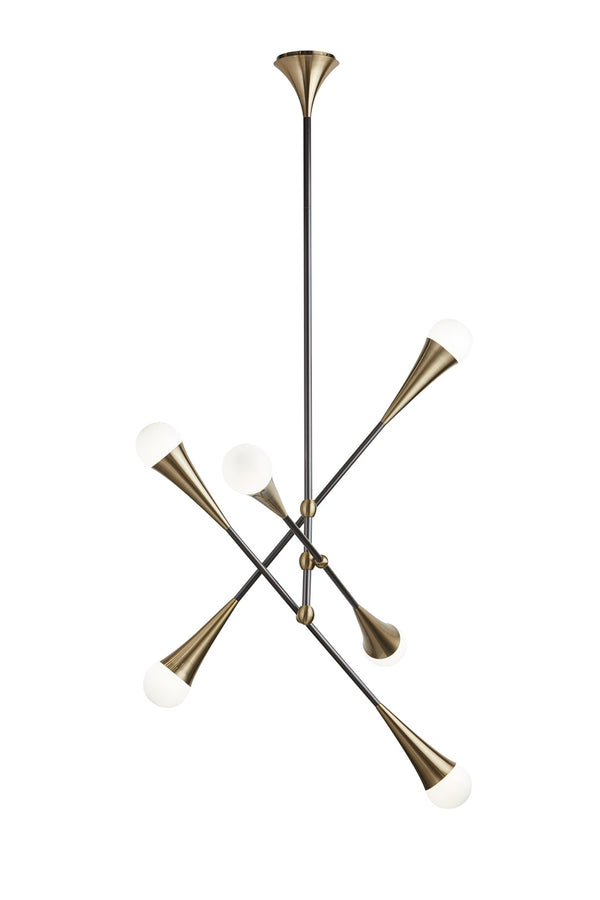 Sunpan ZENITH Modern Sputnik Chandelier - Adjustable Brass & Black Fixture for Stylish Illumination Decor 103807