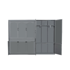 English Elm Queen Murphy Bed with Wardrobe Cabinet Hydraulic Lift Mdf Space Saving Wall Unit Gray LP000581AAE