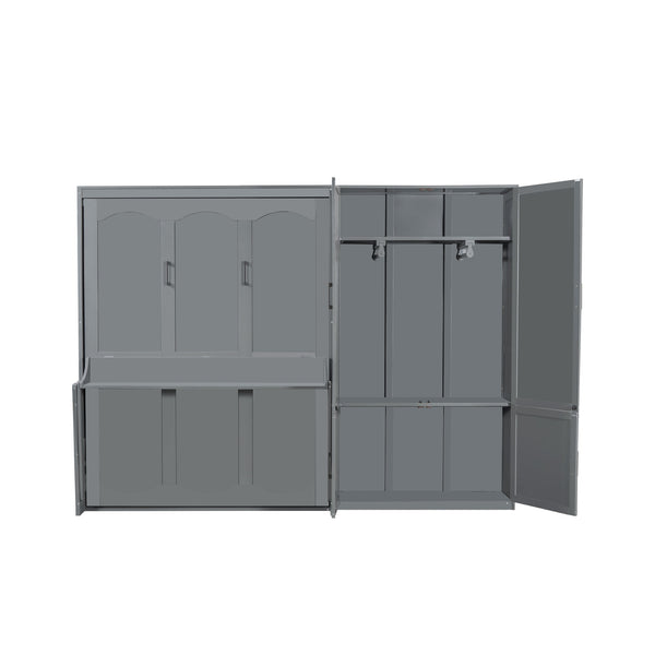 English Elm Queen Murphy Bed with Wardrobe Cabinet Hydraulic Lift Mdf Space Saving Wall Unit Gray LP000581AAE