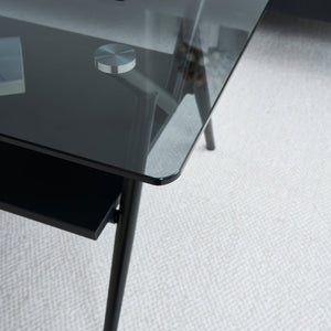 English Elm Rectangle Coffee Table With Elegant Tempered Glass Top & Black Mdf Shelf For Modern Living Room Décor W241142567-GIGA