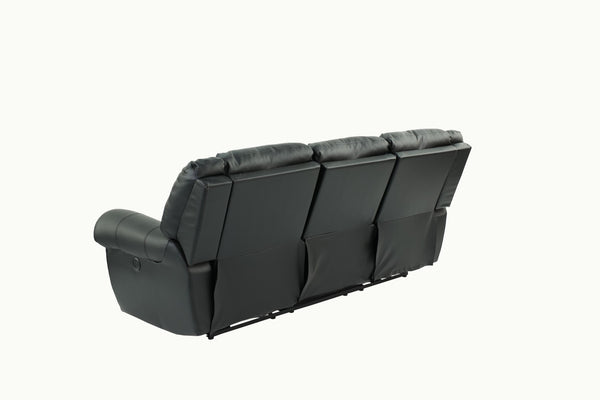 English Elm Plush Oversized Manual Motion Sofa In Black Bonded Leather - 3-Seat Comfort For Stylish Living Rooms B011P205577-GIGA