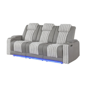 English Elm Duran Power Reclining Sofa with Led Lighting Headrest Usb and Drop Down Table Grey B201P412682