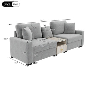 English Elm Modern Chenille Modular Sofa with Built-in Console Storage Armrest for Living Room Grey N763S000063E