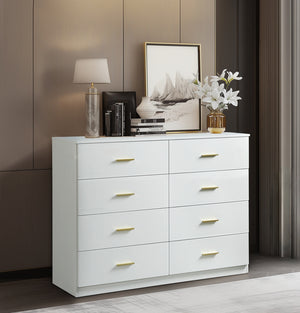 English Elm Modern White 8-Drawer Dresser Classic Bedroom Chest with Waterproof Finish, Sturdy Engineered Storage W1785P201163
