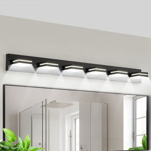English Elm Modern Black Led Vanity Light - 6-Light Wall Sconce For Stylish Bathrooms, Energy-Efficient Design W1340P248798