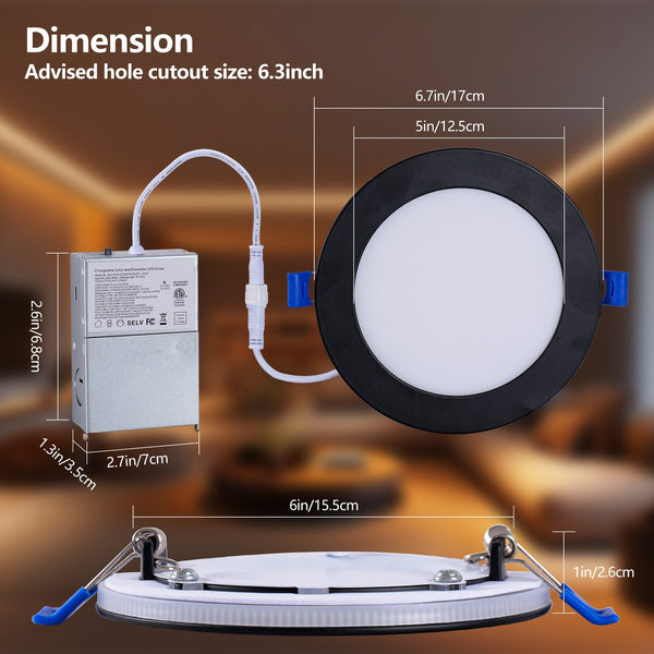 English Elm 6 Pack Slim Canless Wafer Ceiling Lights Dimmable 5cct Selectable for Any Room W2312P416001
